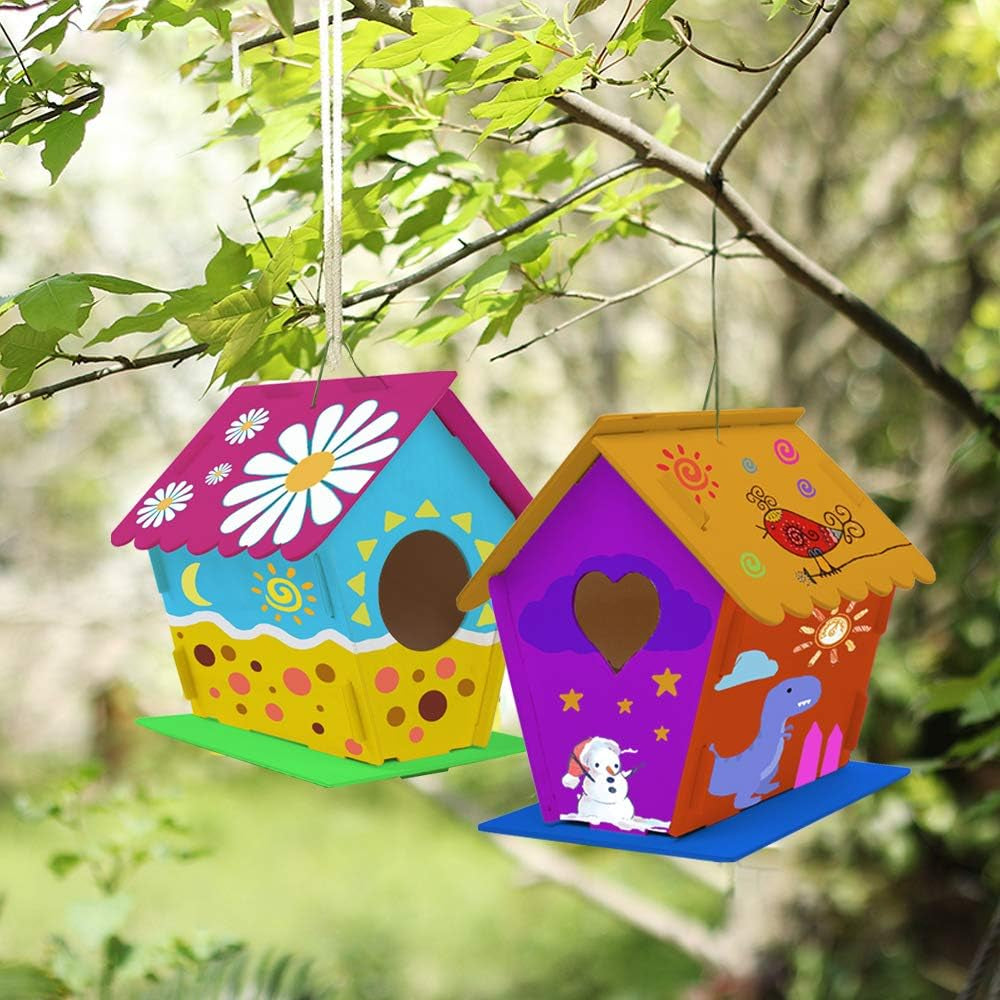Hapray 4 Pack Bird House Crafts for Kids Ages 5-8 8-12, Buildable DIY Birdhouse Kit for Children to Build, Summer Arts and Craft Projects with Paint, 3+ Boy Girl Gift for Halloween Christmas