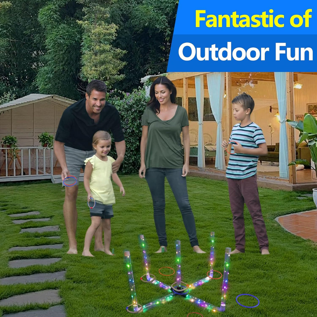 Ring Toss Outdoor Games with 16 Rings, Backyard Games Lawn Games for Adults &amp; Kids, Backyard Camping Activities, Outdoor Games for Kids, LED Ring Toss