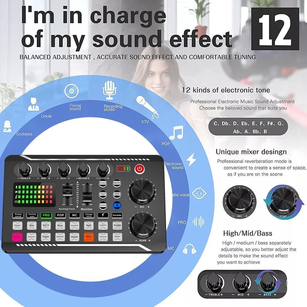 F998 Podcast Equipment Bundle, Audio Interface &amp; BM888 Recording Studio Microphone, Professional Live Sound Card W/Dj Mixer Effects &amp; Voice Changer for Live Streaming Gaming Youtube Tiktok(Black)