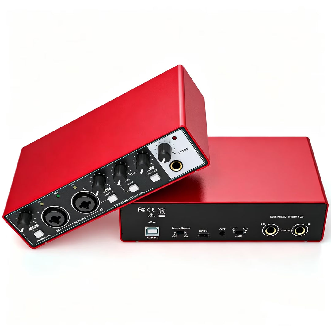 USB Audio Interface 24Bit/192Khz High-Resolution Sound Card for Music Recording, Studio, Guitar, Podcast, Streaming, Compatible with PC and Mac, Metallic Red