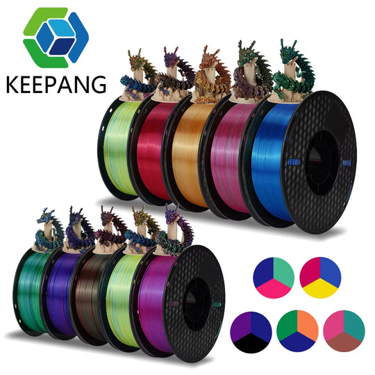 Tri-Color Dual-Color Silk Rainbow PLA Filament 1.75Mm Accuracy+/-0.03Mm 3D Printer Filament Compatible with Most FDM Printers
