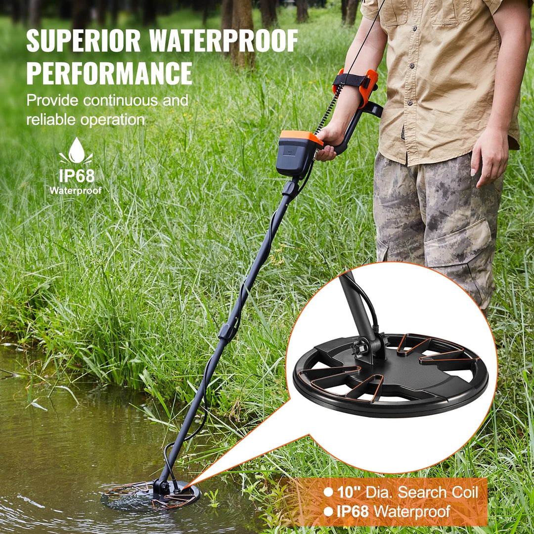 10" Metal Detector with LCD Display, 41"-52" Adjustable Stem for Kids and Adults, 7 Modes Gold Detector with IP68 Waterproof Coil, Suitable for Beaches, Backyards, Hiking