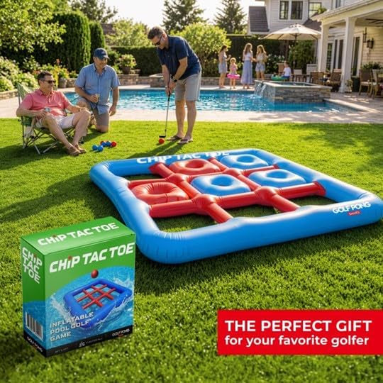 Golf Pong Chip Tac Toe Floating Pool Game - 4FT Inflatable Tic Tac Toe Pool Toy for Adults &amp; Teens, Outdoor Games, Pool Party Games, Backyard Games &amp; Yard Games (Club Included)