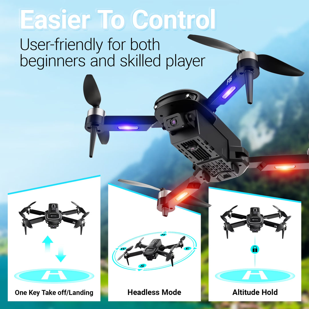 F16 Stunt Drones for Adults and Kids with 1080P Camera &amp; Brushless Motor, 17-Minute Flight Time, Graphite