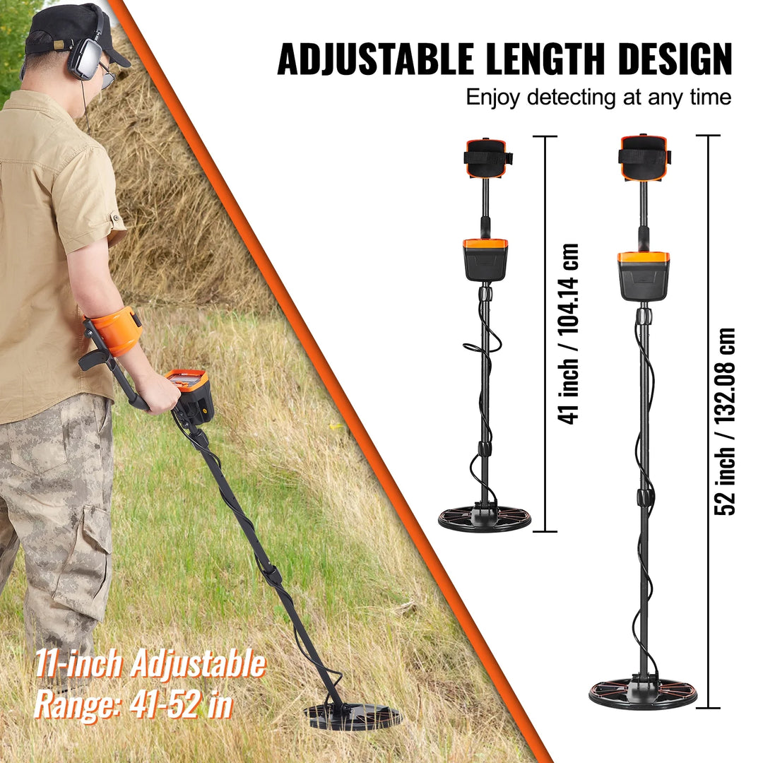 10" Metal Detector with LCD Display, 41"-52" Adjustable Stem for Kids and Adults, 7 Modes Gold Detector with IP68 Waterproof Coil, Suitable for Beaches, Backyards, Hiking