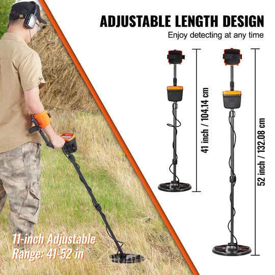 10" Metal Detector with LCD Display, 41"-52" Adjustable Stem for Kids and Adults, 7 Modes Gold Detector with IP68 Waterproof Coil, Suitable for Beaches, Backyards, Hiking