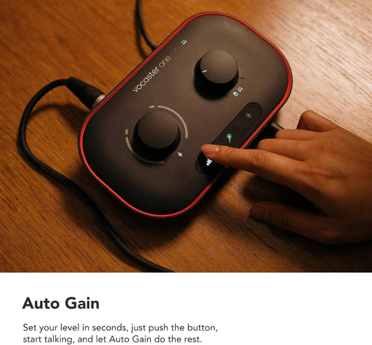 Focusrite Vocaster One — Podcasting Interface for Recording as a Solo Creator. Use Auto Gain, Enhance, and Mute for Easy Podcasting. Small, Lightweight, and Powered by Computer