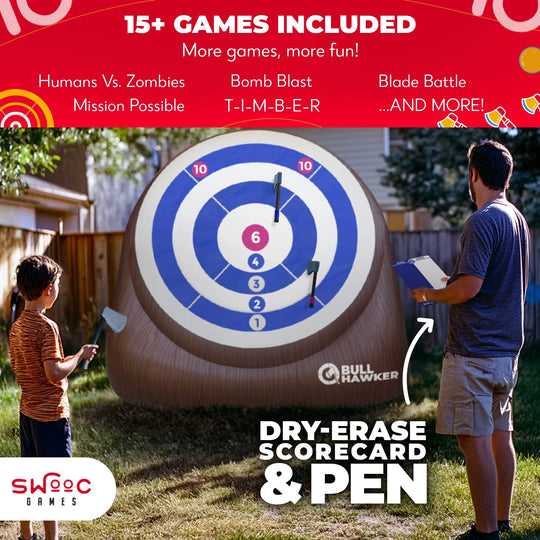 Games® - Bull Hawker™ | Giant Axe Darts (Over 6Ft Tall) W/ 15+ Games | Axe Throwing Game for Backyard W/Air Pump | Outdoor Games for Adults and Family | Carnival Games | Throwing Axe Yard Games