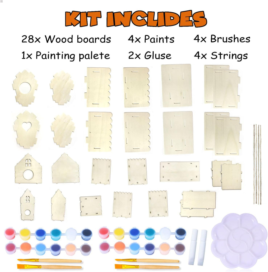 Hapray 4 Pack Bird House Crafts for Kids Ages 5-8 8-12, Buildable DIY Birdhouse Kit for Children to Build, Summer Arts and Craft Projects with Paint, 3+ Boy Girl Gift for Halloween Christmas