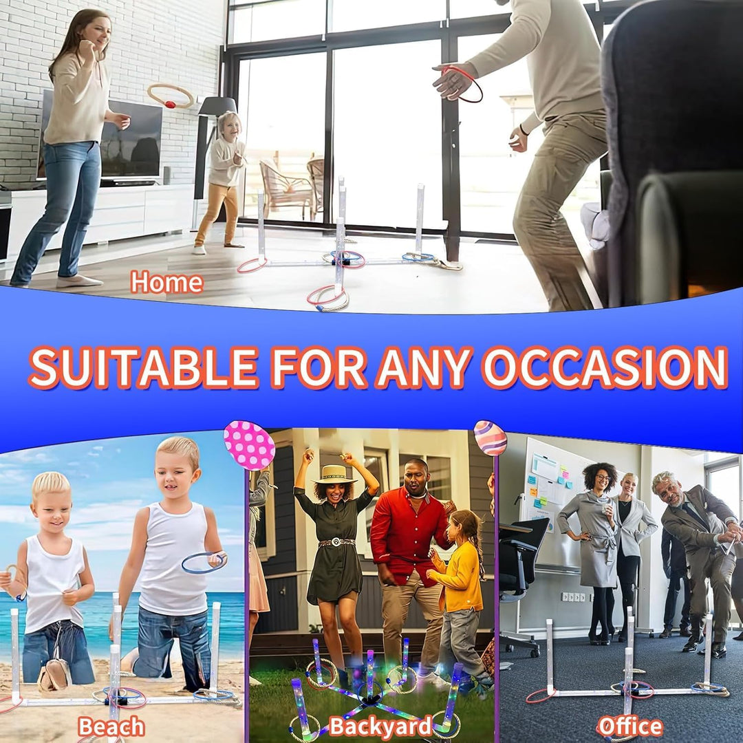 Ring Toss Outdoor Games with 16 Rings, Backyard Games Lawn Games for Adults &amp; Kids, Backyard Camping Activities, Outdoor Games for Kids, LED Ring Toss