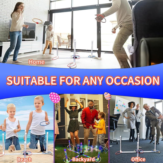 Ring Toss Outdoor Games with 16 Rings, Backyard Games Lawn Games for Adults &amp; Kids, Backyard Camping Activities, Outdoor Games for Kids, LED Ring Toss