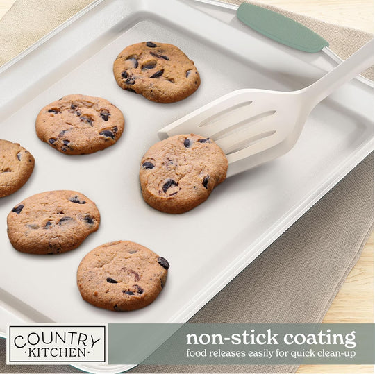 22-Pc Baking Set, Stackable Nonstick Baking Sheet Set with Silicone Handles, Sage