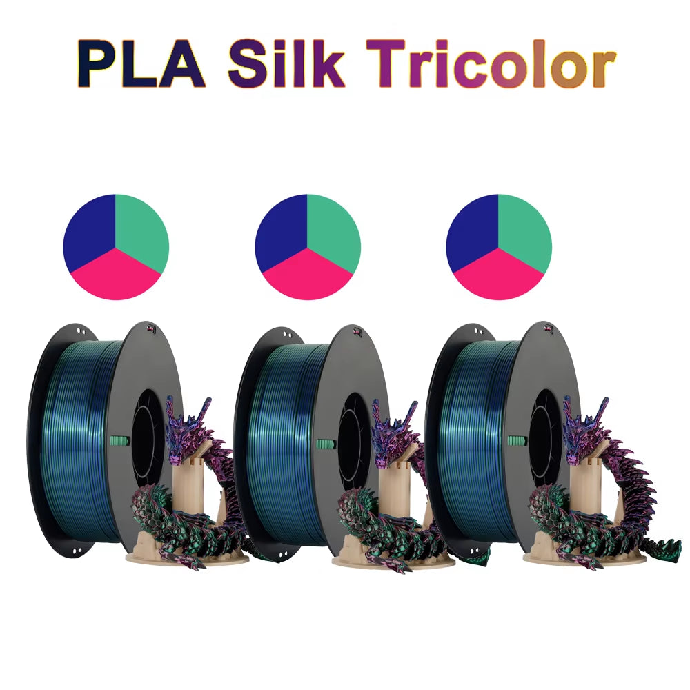 Tri-Color Dual-Color Silk Rainbow PLA Filament 1.75Mm Accuracy+/-0.03Mm 3D Printer Filament Compatible with Most FDM Printers