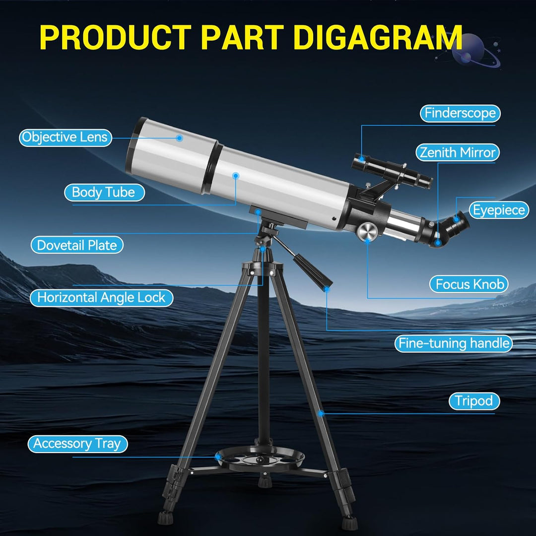 90Mm Aperture 600Mm Telescopes for Kids Adults,Portable High Powered Refractor Telescopes with 2 Eyepieces,Travel Telescope with Carry Bag,Phone Adapter, Astronomy Beginners Gift