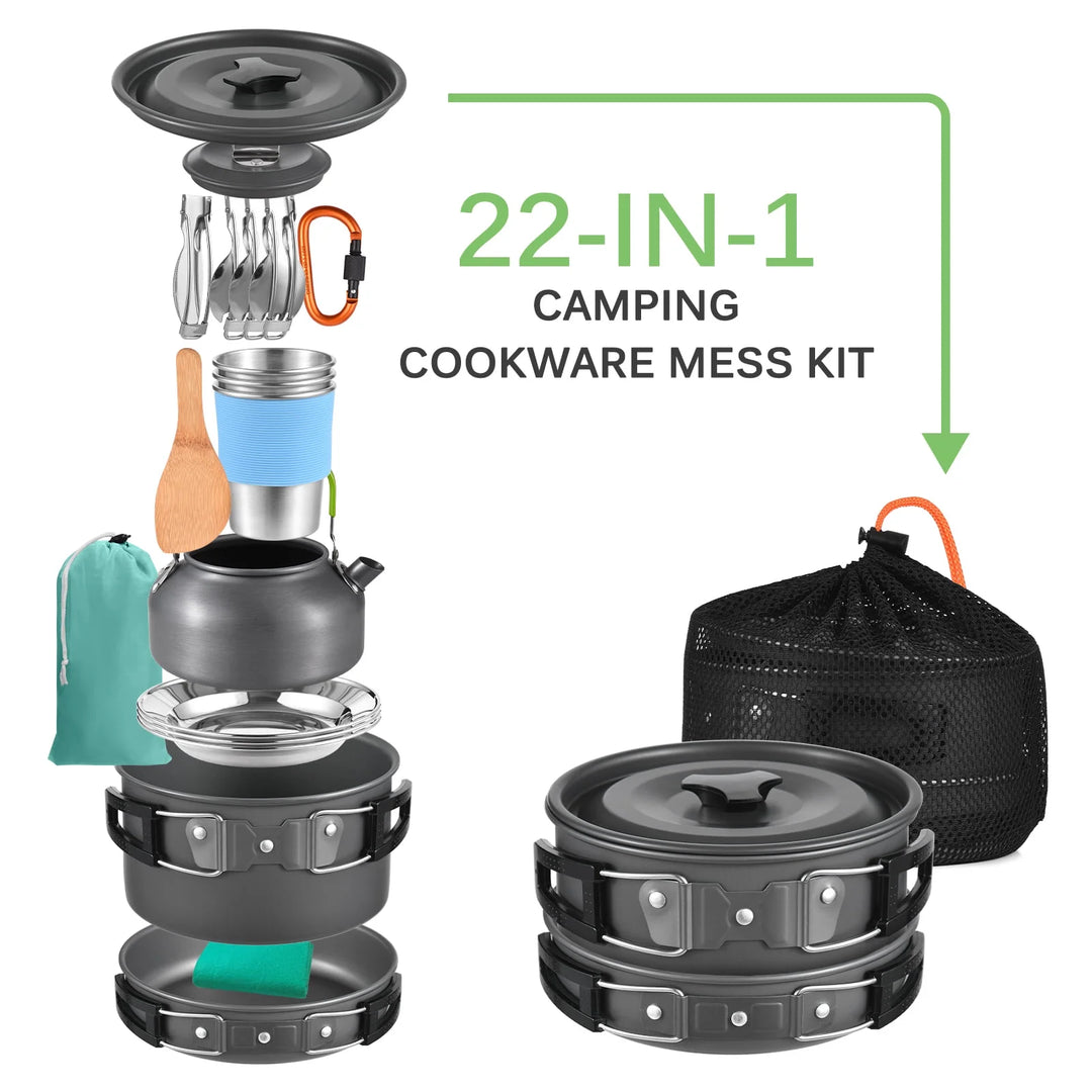 TOMSHOO 22Pcs Camping Cookware Mess Kit, Camping Pot and Pan Cooking Set Outdoor Camping Hiking Backpacking Cooking and Picnic
