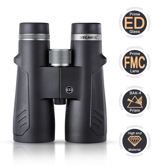 12X50 ED Binoculars for Adults, Pro Binoculars Roof BAK4 Prism FMC ED Glass Waterproof Fog-Proof, W/Gift Box, Binoculars for Bird Watching, Hunting, Black