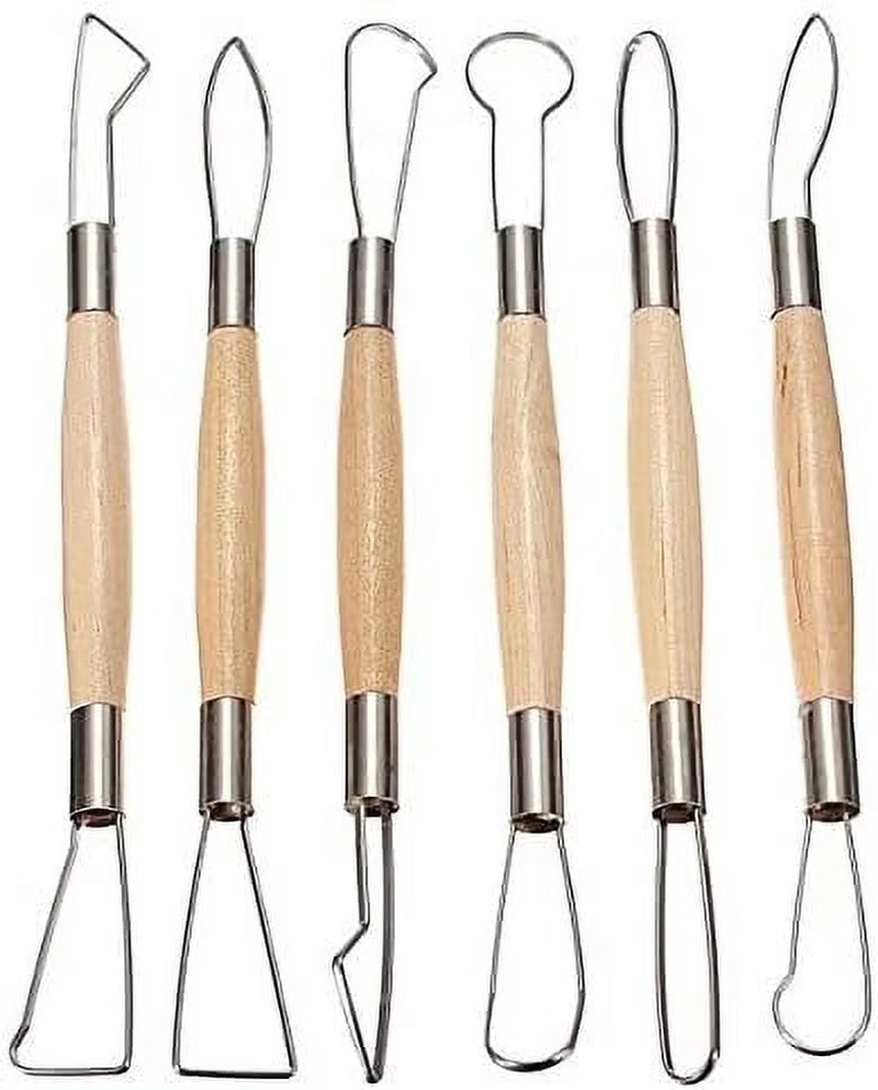 COMIART 6Pcs Double-Sided Ribbon Cutter Wire End Tool for Pottery Clay Sculpting Modelling Beginner Friendly Ceramics Hobby