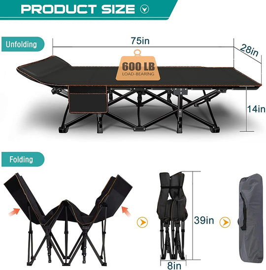 Slsy XL 2 Packs Camping Cots,Folding with 2 Sided Mattress,Carry Bag,75Inch Extra Wide Sleeping Cot for Camping Beach