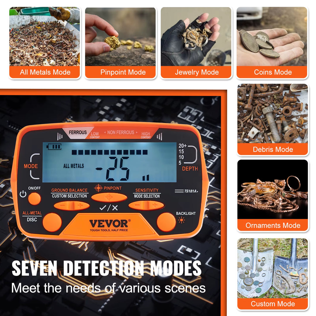 Metal Detector for Adults &amp; Kids 10Inch Waterproof Search Coil with LCD Display 7 Modes Adjustable 41&