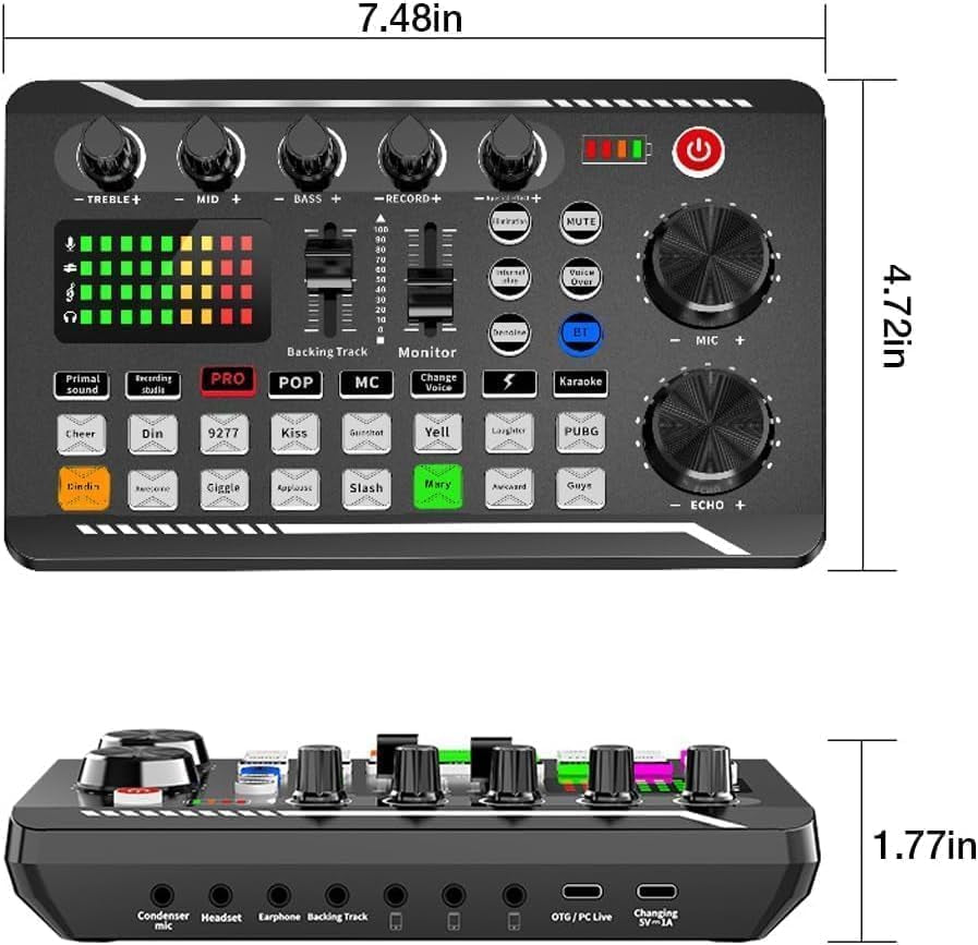 F998 Podcast Equipment Bundle, Audio Interface &amp; BM888 Recording Studio Microphone, Professional Live Sound Card W/Dj Mixer Effects &amp; Voice Changer for Live Streaming Gaming Youtube Tiktok(Black)