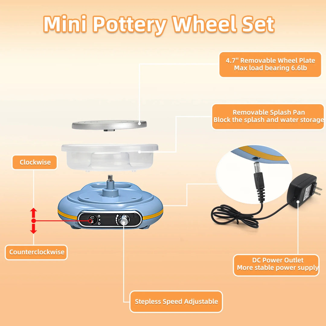 Mini Pottery Wheel Kit, 4.7" Turntable Electric Clay Wheel with Apron, Adjustable Speed Ceramic Making Pottery Machine, DIY Craft Kits for Kids