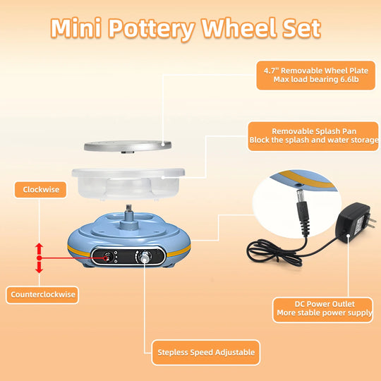 Mini Pottery Wheel Kit, 4.7" Turntable Electric Clay Wheel with Apron, Adjustable Speed Ceramic Making Pottery Machine, DIY Craft Kits for Kids