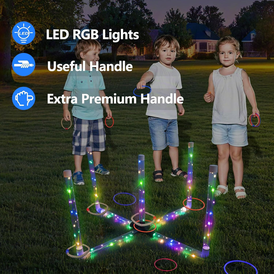 Ring Toss Outdoor Games with 16 Rings, Backyard Games Lawn Games for Adults &amp; Kids, Backyard Camping Activities, Outdoor Games for Kids, LED Ring Toss