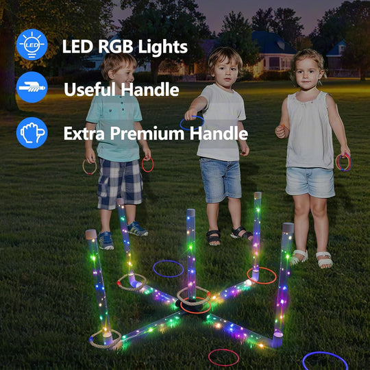 Ring Toss Outdoor Games with 16 Rings, Backyard Games Lawn Games for Adults &amp; Kids, Backyard Camping Activities, Outdoor Games for Kids, LED Ring Toss