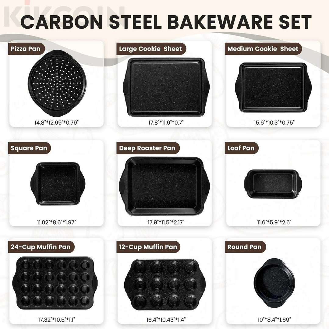 Bakeware Set, 21-Piece Baking Pans Set Carbon Steel Baking Sheet Pans for Kitchen with Silicone Handles, Nonstick Cookie Sheets