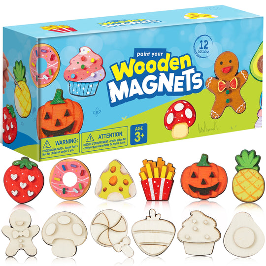 12 Pcs Food Wooden Magnets Painting Art &amp; Craft Kits for Boy Girl Aged 3+
