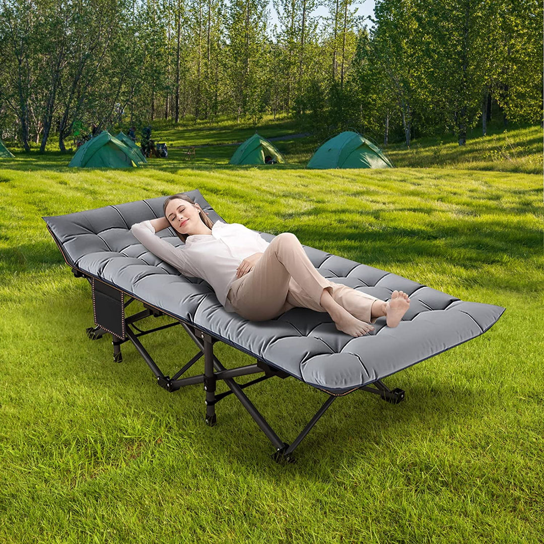 Slsy XL 2 Packs Camping Cots,Folding with 2 Sided Mattress,Carry Bag,75Inch Extra Wide Sleeping Cot for Camping Beach