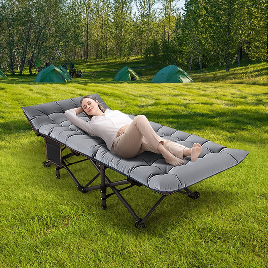 Slsy XL 2 Packs Camping Cots,Folding with 2 Sided Mattress,Carry Bag,75Inch Extra Wide Sleeping Cot for Camping Beach