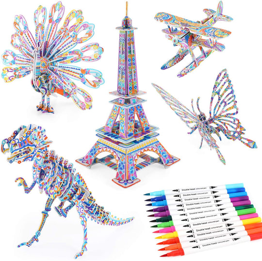 BEARUN 3D Coloring Puzzle Set, Arts and Crafts for Girls and Boys Age 6 7 8 9 10 11 12 Year Old, Fun Educational Painting Crafts Kit with Supplies for Kids, Birthday Toy Gift for Kids