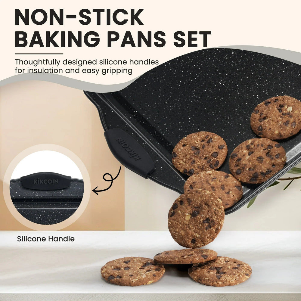 Bakeware Set, 21-Piece Baking Pans Set Carbon Steel Baking Sheet Pans for Kitchen with Silicone Handles, Nonstick Cookie Sheets