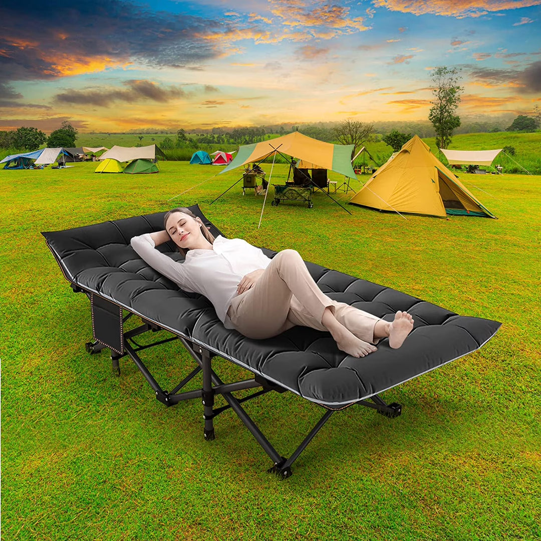 Slsy XL 2 Packs Camping Cots,Folding with 2 Sided Mattress,Carry Bag,75Inch Extra Wide Sleeping Cot for Camping Beach