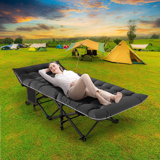 Slsy XL 2 Packs Camping Cots,Folding with 2 Sided Mattress,Carry Bag,75Inch Extra Wide Sleeping Cot for Camping Beach