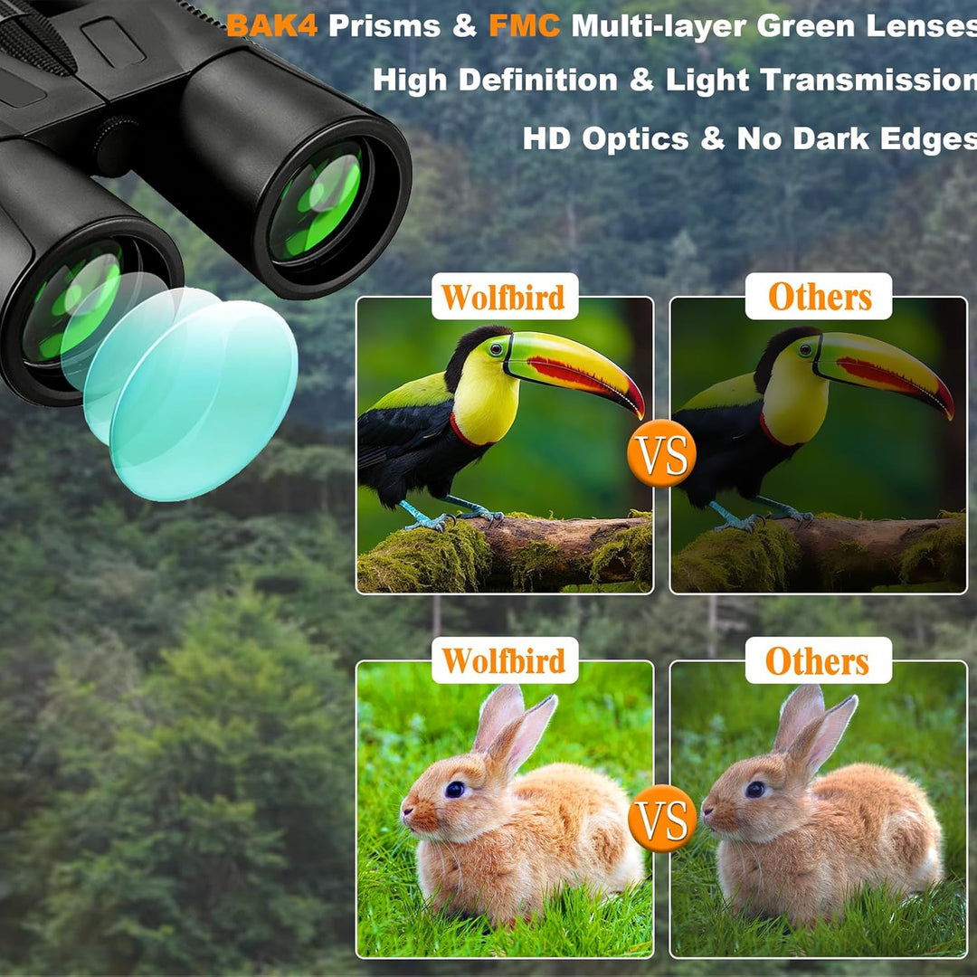 12X42 HD Binoculars for Adults High Powered with Phone Adapter Tripod | Bird Watching Binoculars Compact BAK4 Prism FMC Lens Waterproof Low Light Vision Binoculars for Cruise Ship,Hunting,Hiking