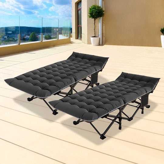 Slsy XL 2 Packs Camping Cots,Folding with 2 Sided Mattress,Carry Bag,75Inch Extra Wide Sleeping Cot for Camping Beach