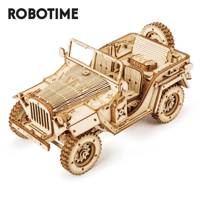 Rokr 3D Wooden Puzzle Montessori Toys Steam Train, Army Jeep, Heavy Truck Model Building Kits for Kids
