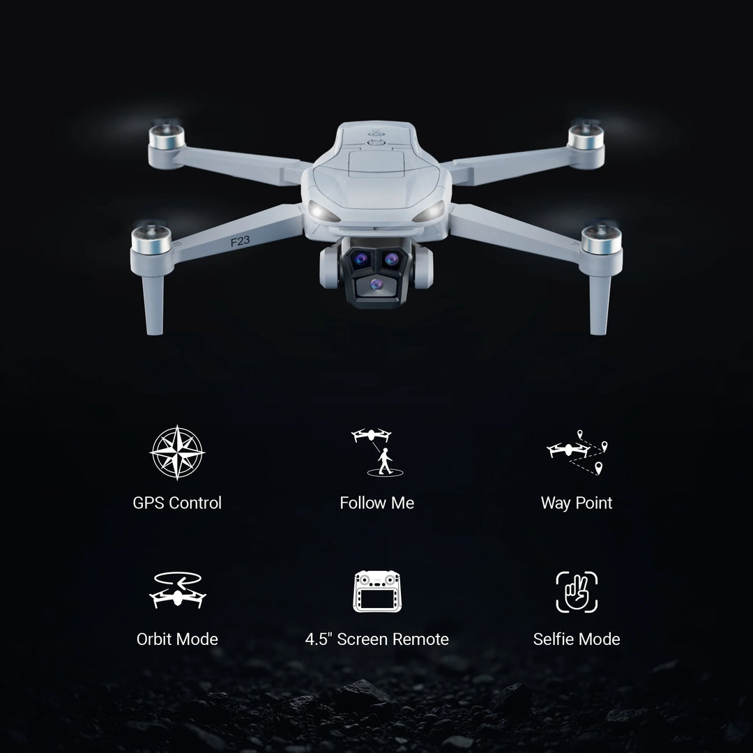 F23 720P FPV Drone with Camera for Kids and Adults, GPS Mini RC Quadcopter with 4.5" Screen, 46 Min Flight Time, Optical Flow, Auto Return, 2 Batteries, Gray
