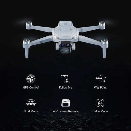 F23 720P FPV Drone with Camera for Kids and Adults, GPS Mini RC Quadcopter with 4.5" Screen, 46 Min Flight Time, Optical Flow, Auto Return, 2 Batteries, Gray