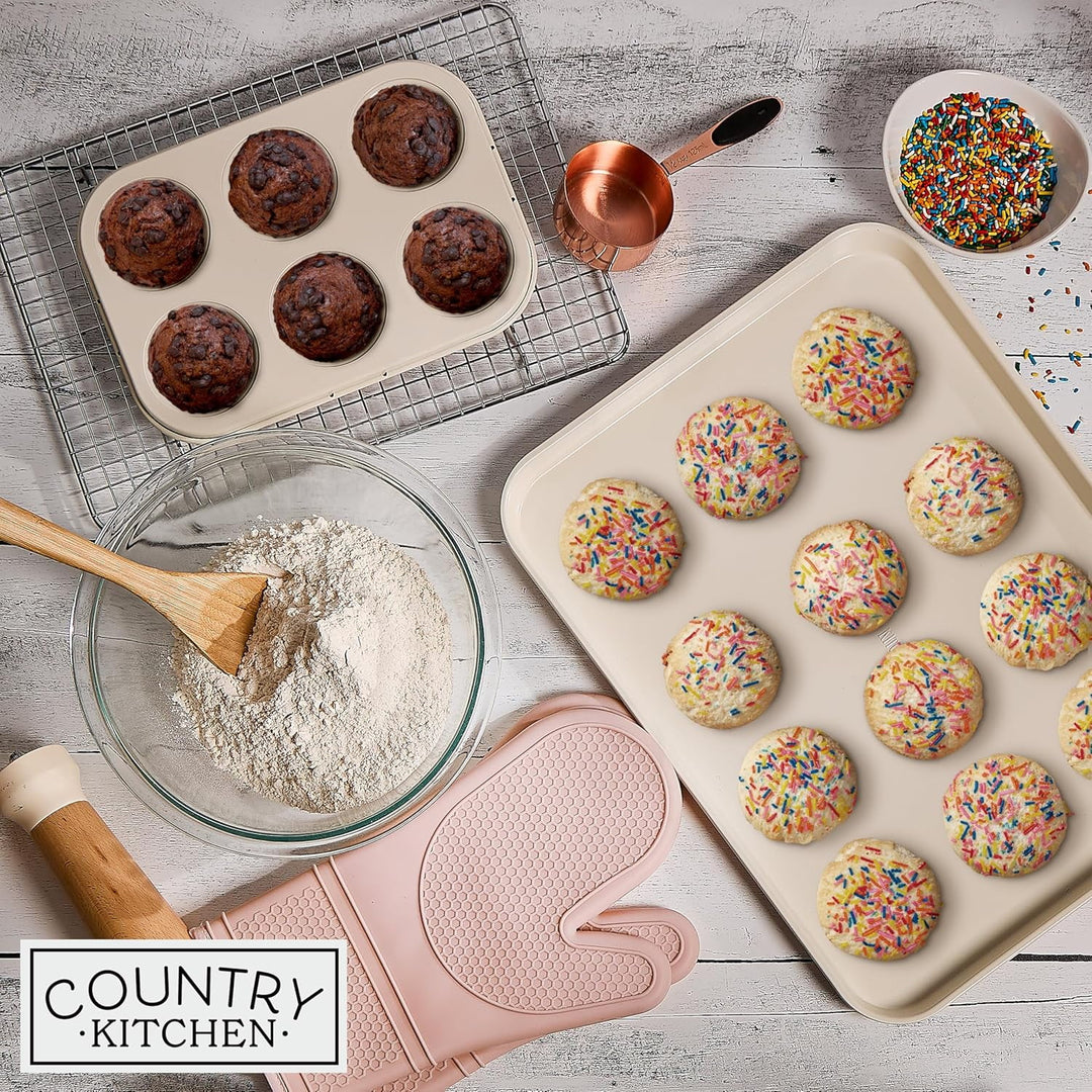 Nonstick Stackable Bakeware Set, 13-Pc Baking Set with Baking Sheets &amp; Pans, Pink