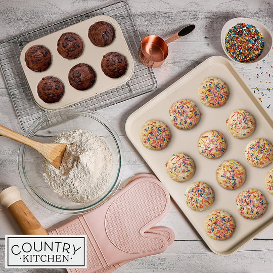 Nonstick Stackable Bakeware Set, 13-Pc Baking Set with Baking Sheets &amp; Pans, Pink