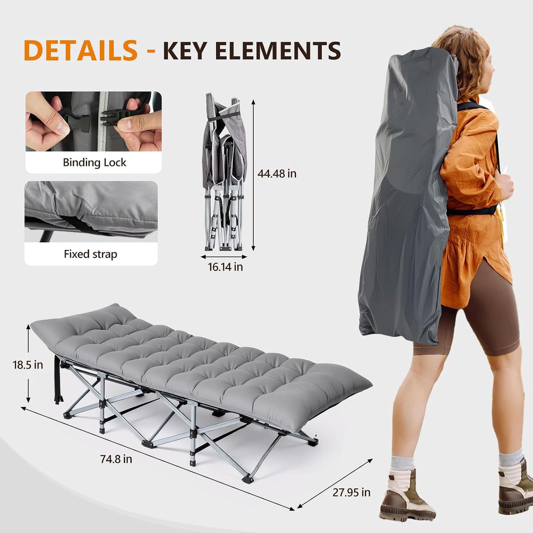 VINGLI Folding Camping Cot Bed,Camping Cots for Adults with Mattress, Foldable Cots for Sleeping with Pillow 1200D Layer Oxford for for Guest,Travel,Hiking-Grey 1P
