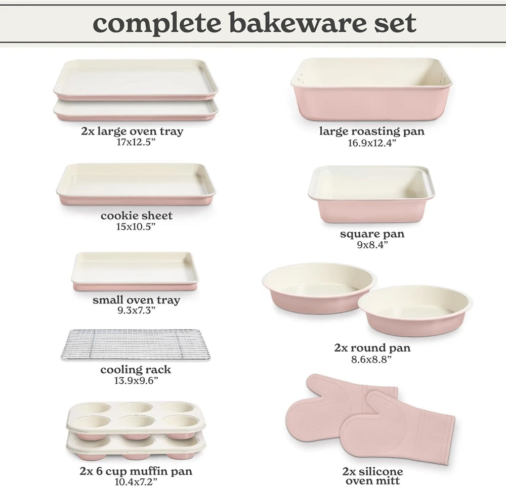 Nonstick Stackable Bakeware Set, 13-Pc Baking Set with Baking Sheets & Pans, Pink