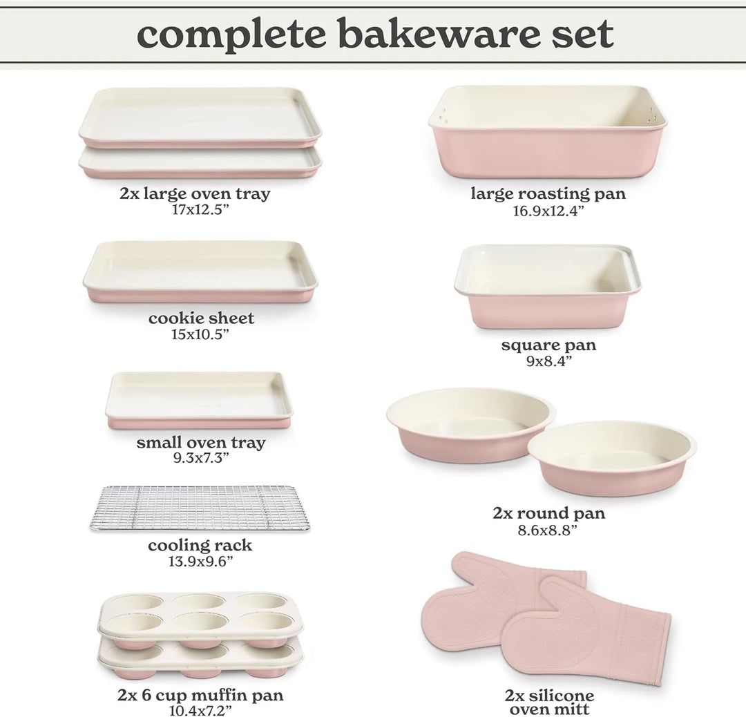 Nonstick Stackable Bakeware Set, 13-Pc Baking Set with Baking Sheets &amp; Pans, Pink