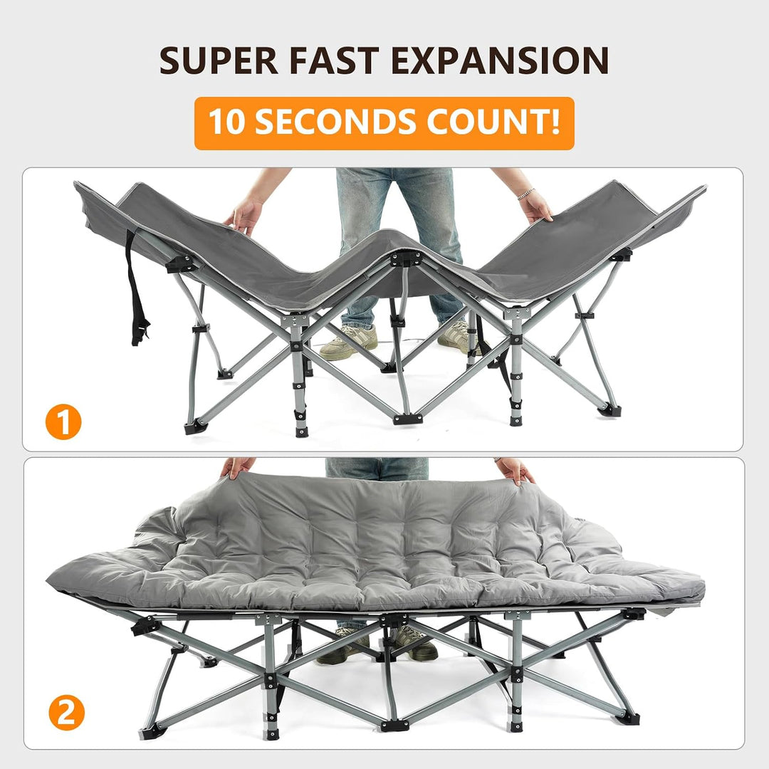 VINGLI Folding Camping Cot Bed,Camping Cots for Adults with Mattress, Foldable Cots for Sleeping with Pillow 1200D Layer Oxford for for Guest,Travel,Hiking-Grey 1P