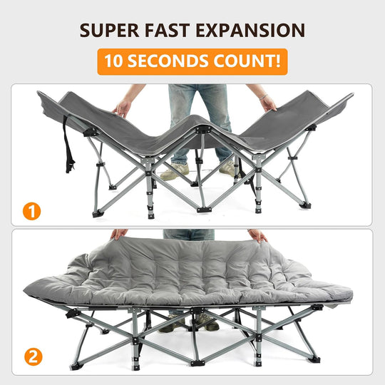 VINGLI Folding Camping Cot Bed,Camping Cots for Adults with Mattress, Foldable Cots for Sleeping with Pillow 1200D Layer Oxford for for Guest,Travel,Hiking-Grey 1P