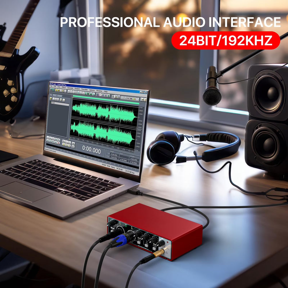 USB Audio Interface 24Bit/192Khz High-Resolution Sound Card for Music Recording, Studio, Guitar, Podcast, Streaming, Compatible with PC and Mac, Metallic Red