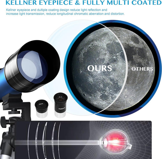 AOMEKIE 40070 Telescopes for Astronomy Beginners and Adults 70Mm Astronomical Telescopes with Adjustable Tripod K6 and K25 Eyepieces,Phone Adapter